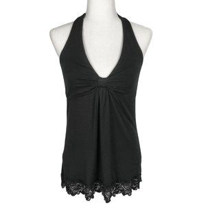 WHBM Black Lace Trim Flowy Halter Top Women's Medium